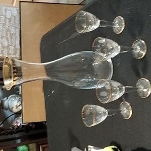 Crystal Carafe Decanter & Glasses